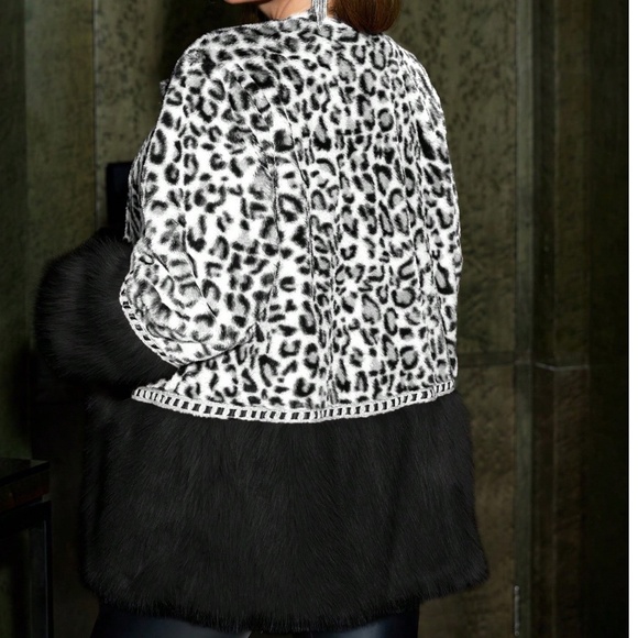 Plus Vegan Fur Leopard Print Open Front Jacket Coat - Picture 7 of 9